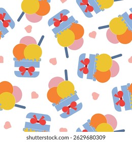 ice cream cup summer seamless pattern.  for Prints, Wrapping Paper, Wallpaper, Textiles, Stationery, and Fabric.