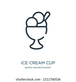 ice cream cup thin line icon. ice, food linear icons from bistro and restaurant concept isolated outline sign. Vector illustration symbol element for web design and apps.