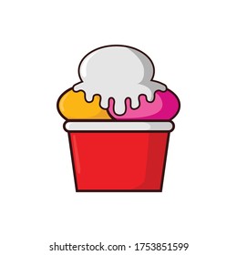 ice cream cup with three flavor vanilla,orange, and strawberry