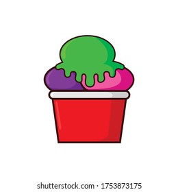 ice cream cup with three flavor melon, grape, and strawberry