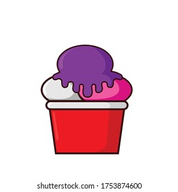 ice cream cup with three flavor grape, vanilla, and strawberry