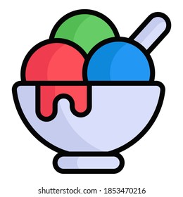 icono de contorno de color vectorial de la copa de helado. Festival hindú, icono de celebración hindú,