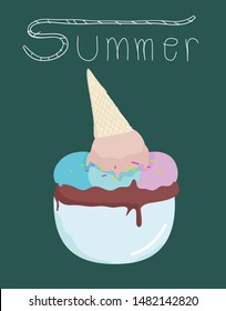 
Ice cream cup vector on a green background