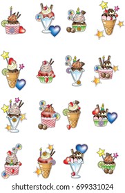 Ice cream and cupcake collection, vector illustration