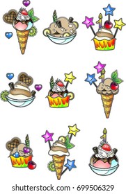 Ice cream and cupcake collection, vector illustration set 3