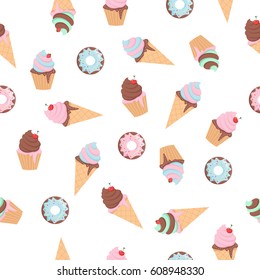 Ice cream, cupcake and doughnut background