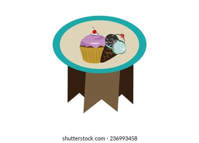 ice cream and cupcake illustration over stamp background