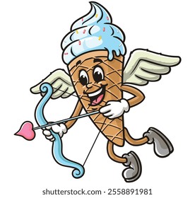 Ice Cream with Cupid style,  Cartoon Character Mascot Illustration Vector Clip-art Hand-drawn Logo Design