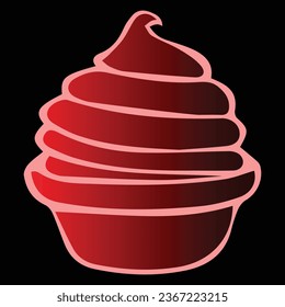 Ice cream in a Cup.Premium Vector.Ice Cream Design with neon Red Effect with Black Background.Suitable for logo Card and wallpaper