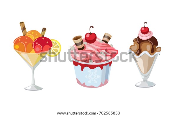 Ice Cream Cups, Ice mix flavors such as\
strawberry, lemon and\
chocolate.