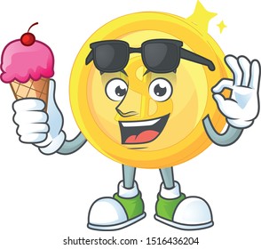 With ice cream currency gold coin isolated white background