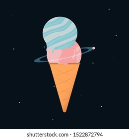 ice cream with custom planet 2 flavor. Sweet strawberry and mint planet. concept art if planet become a ice cream.