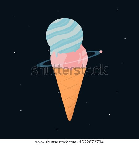 ice cream with custom planet 2 flavor. Sweet strawberry and mint planet. concept art if planet become a ice cream.