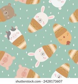 ice cream with cute animals, seamless backgorund vector
