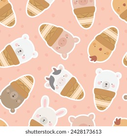 ice cream with cute animals, seamless backgorund vector