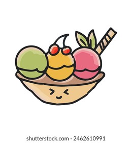 Ice cream cute character in cartoon style illustration