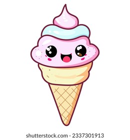 ice cream cute cone with eyes vector illustration