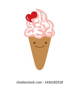 ice cream, cute girlish cartoon character. vector