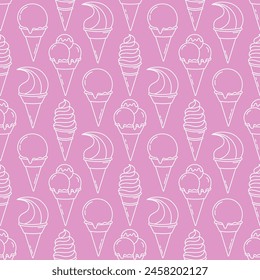 Ice Cream Cute Seamless Pattern. Summer Ice Cream Cone Repeating Endless Background.