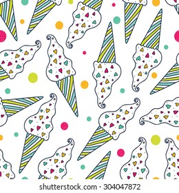 Ice cream. Cute seamless pattern.