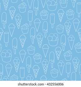 Ice cream cute seamless vector pattern. Hand drawn set for textile or wrapping paper postcard poster graphic design for gelato shops.