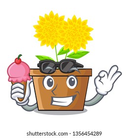 With ice cream dahlia flower isolated in the cartoon