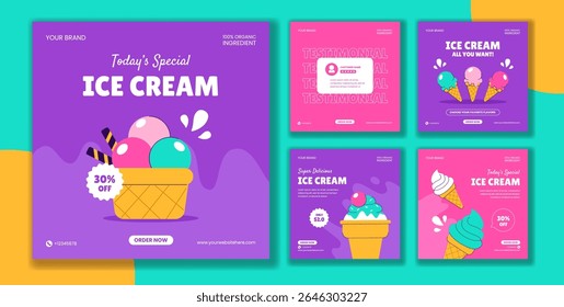 Ice Cream of the Day Social Media Post with Colorful Flat Style Background