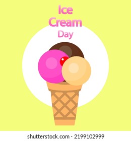 Ice cream day world  in a cup, vector art illustration.