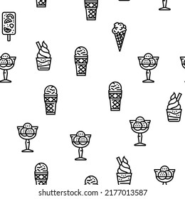 Ice Cream Delicious Dessert Food Vector Seamless Pattern Thin Line Illustration