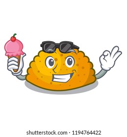 With ice cream delicious fried patties on plate cartoon