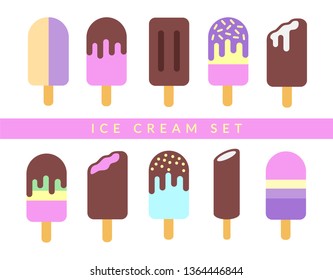 Ice cream delicious set collection icon, vector illustration isolated on white. Flat style