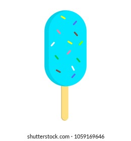 Ice cream delicious sweet frozen dessert. Fruit, chocolate creamy delicacy, in glaze, with fruit juice. Flat vector cartoon illustration. Objects isolated on a white background.