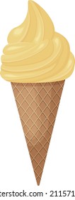 Ice cream. Delicious ice cream in a waffle cone. Vanilla ice cream. Vector illustration isolated on a white background