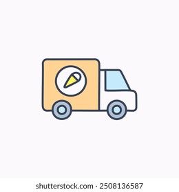 Ice cream delivery truck icon. Colorful vector illustration of a delivery truck with an ice cream cone logo. Perfect for branding, marketing, and website design.