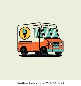 Ice cream delivery truck icon. Colorful vector illustration of a delivery truck with an ice cream cone logo.