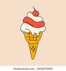 Ice cream depicted in a vibrant cartoon style. Flat vector illustration of ice cream in appealing colors, isolated on a light background