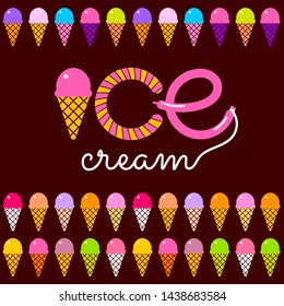 Ice Cream. Design elements for restaurant, bar, cafe, menu, ice cream or sweet shop. Template for labels, logos, badges, stickers or icons. 
