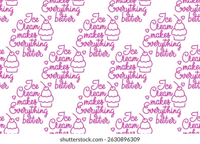 Ice cream design featuring fun quotes in pink and white on a textured background