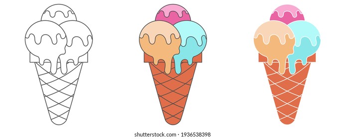 ilustración vectorial de diseño de helados. caricatura dibujada a mano de comida. contorno en blanco y negro