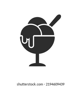 Ice cream in a dessert bowl icon. Monochrome black and white symbol