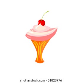 Ice cream dessert with cherry fruit illustration