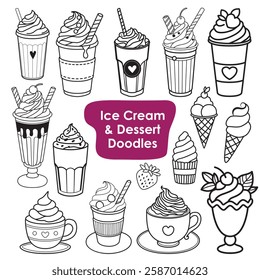 Ice Cream and Dessert Doodles - Sweet Treats Clipart Vector Set