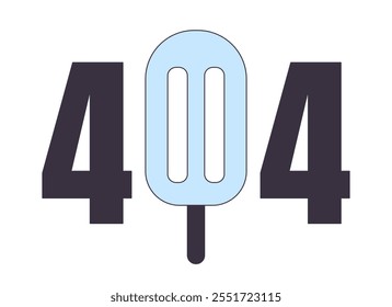 Ice cream dessert error 404 flash message. Summer sweet frozen snack. Summertime. Empty state ui design. Page not found popup cartoon image. Vector flat illustration concept on white background