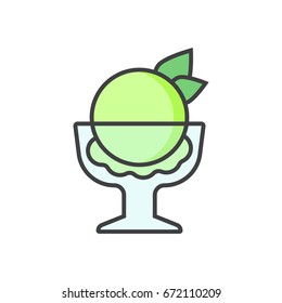 Ice cream dessert flat line icon isolated on the white background.