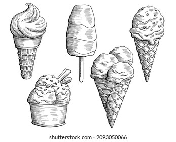 Ice cream dessert graphic black white isolated set sketch illustration vector 