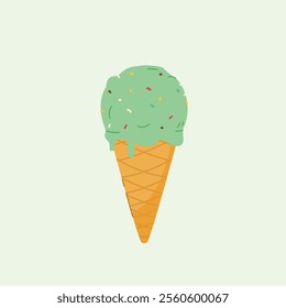  Ice cream, Dessert, ice cream with green soft cone, sweet street food for poster and web icon