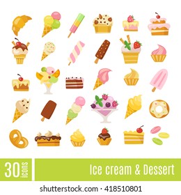 Ice Cream and Dessert infographic icons set. Ice cream and sweets  vector icons. Summer food icons. 