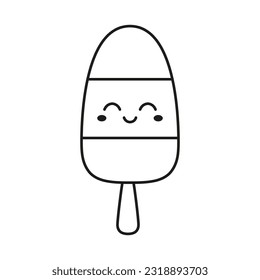 ice cream dessert kawaii isolated on white, black outline, vector illustration in flat style, popsicle character