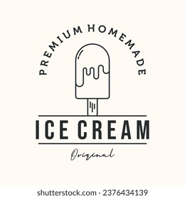 ice cream dessert line art logo vector minimalist illustration design, freshly ice cream logo design