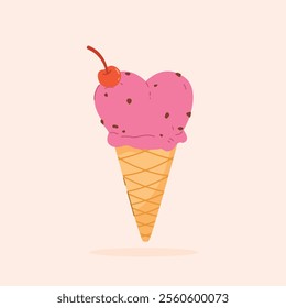  Ice cream, Dessert, love ice cream with strawberry and lychee flavor on top, sweet street food for poster and web icon